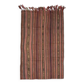 Tapis kilim vintage turc rayé orange marron 135x204