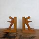 Vintage Mid-Century Cubist German Carved Wood Bookends – Art Deco Style