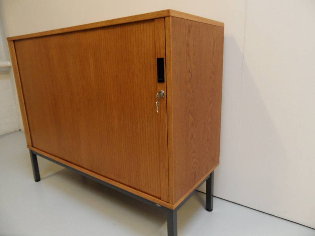 Vintage oak filing cabinet with roller shutter