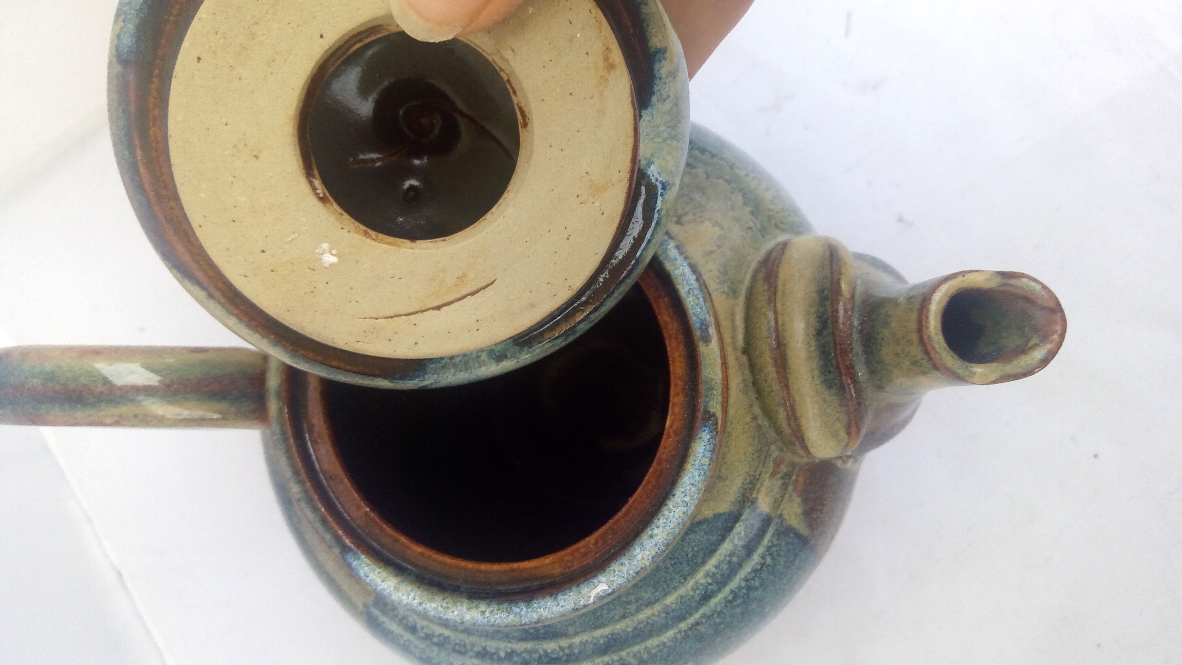 Blue enamelled sandstone teapot