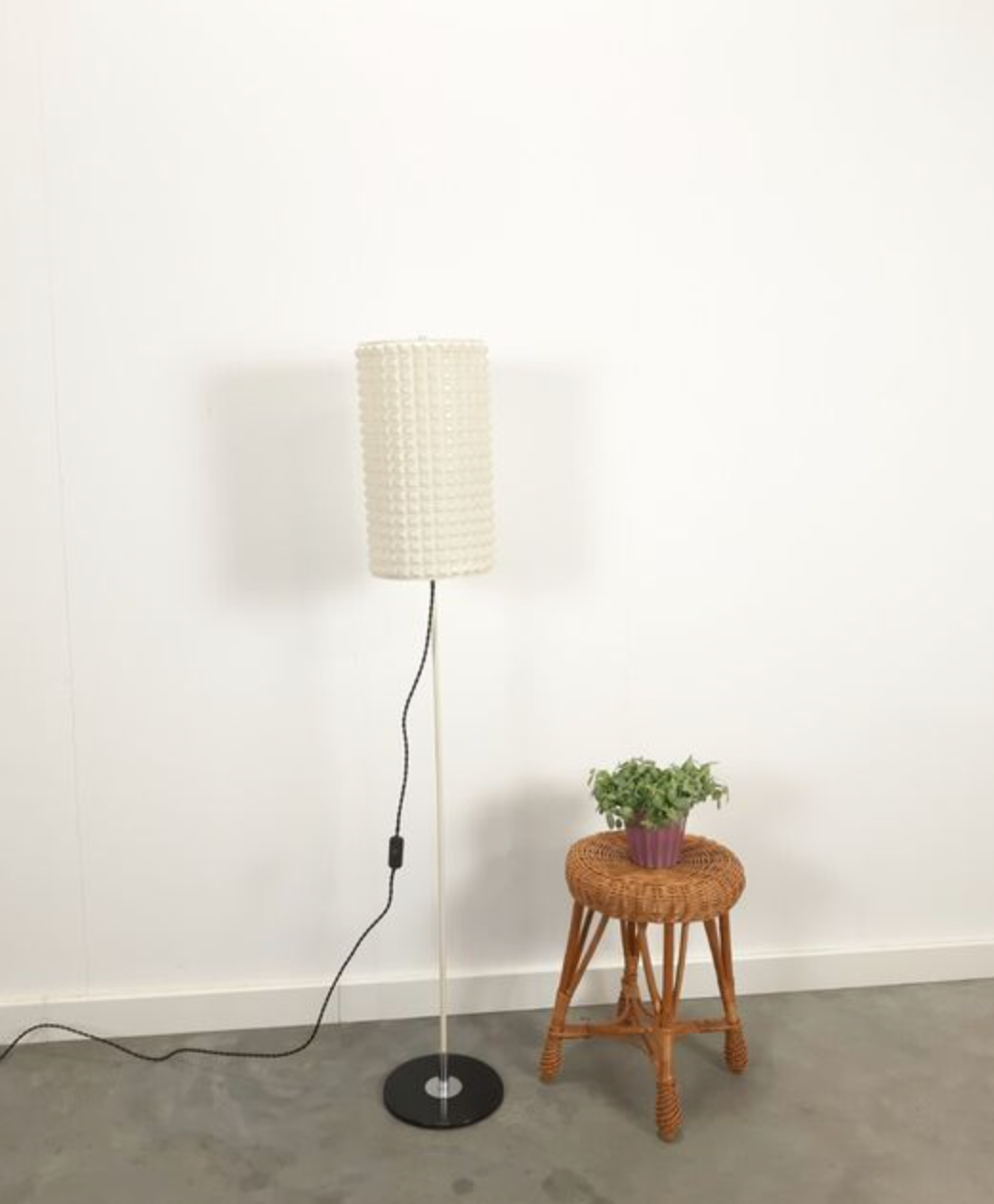 Vintage Floor Lamp in Checkered Milk Glass