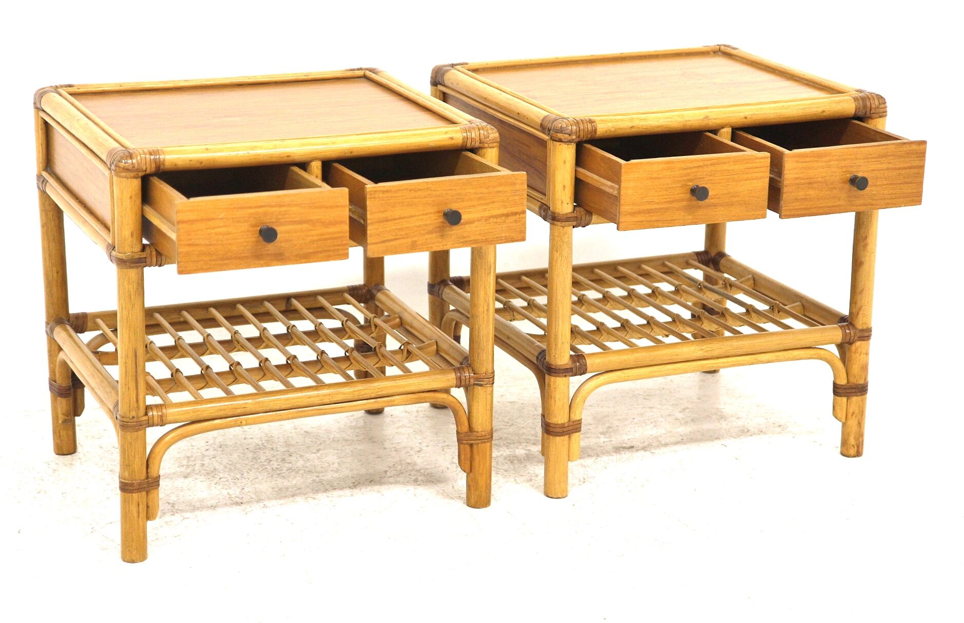 Set of 2 rattan bedside tables, DUX, Sweden, 1960