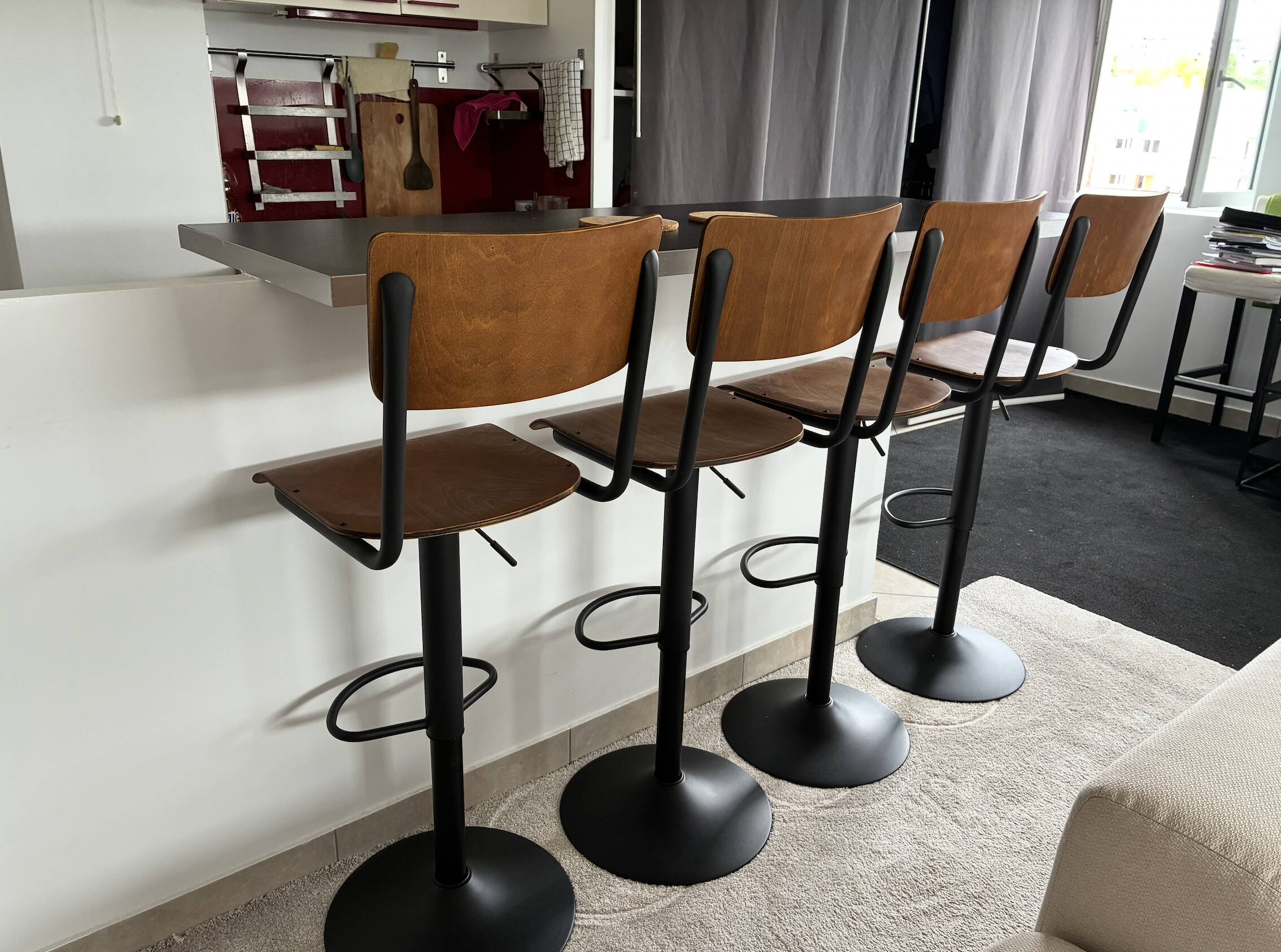 Lot de 2 chaises de bar réglables 60/80 cm en bois