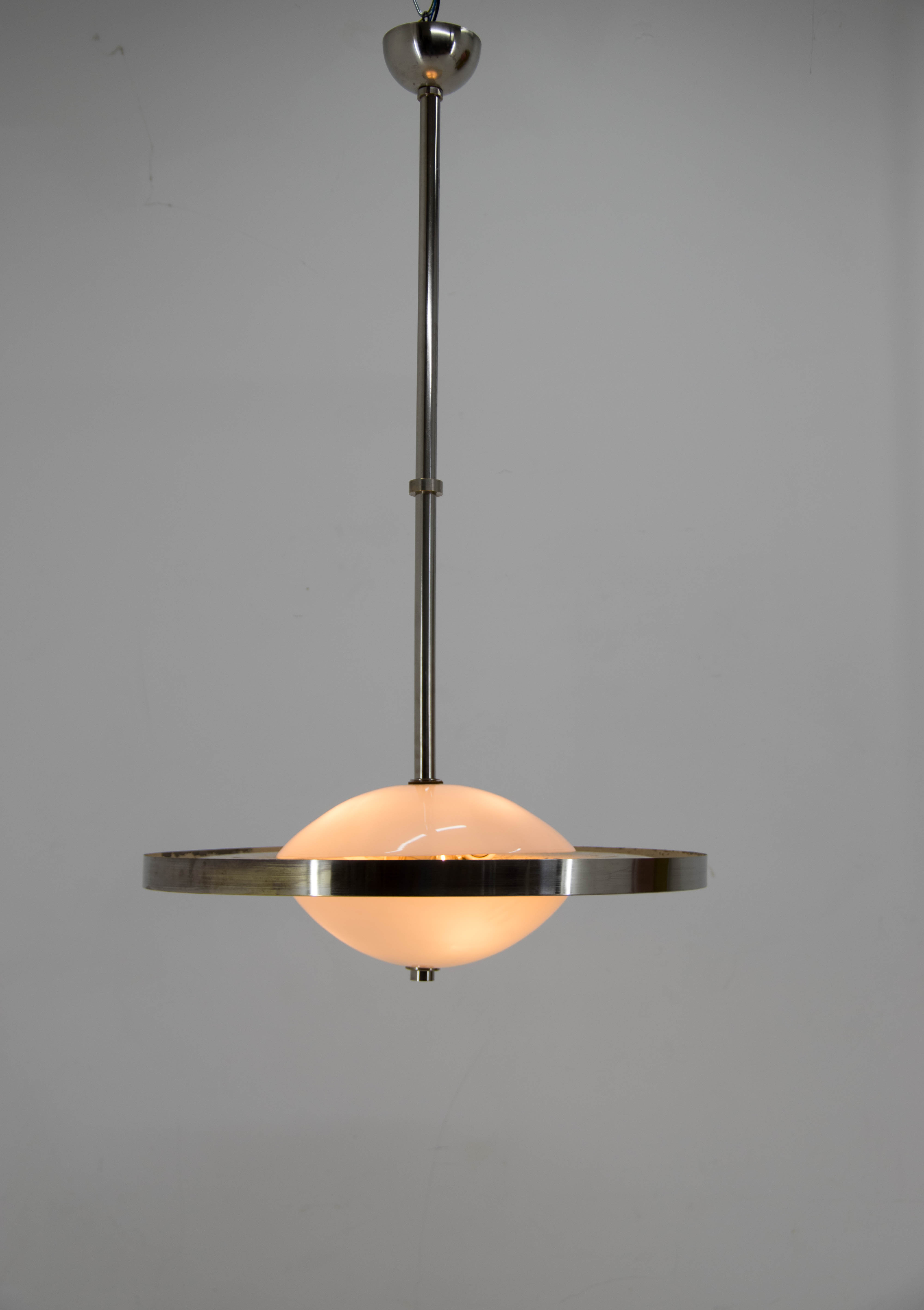 Nickel-plated bauhaus chandelier, czechoslovakia, 1930s