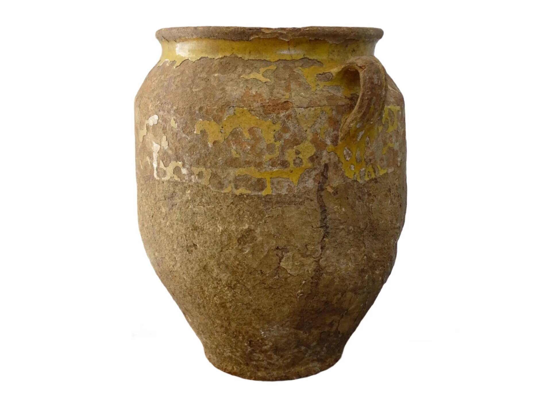 Pot à confit ancien français à glaçure jaune