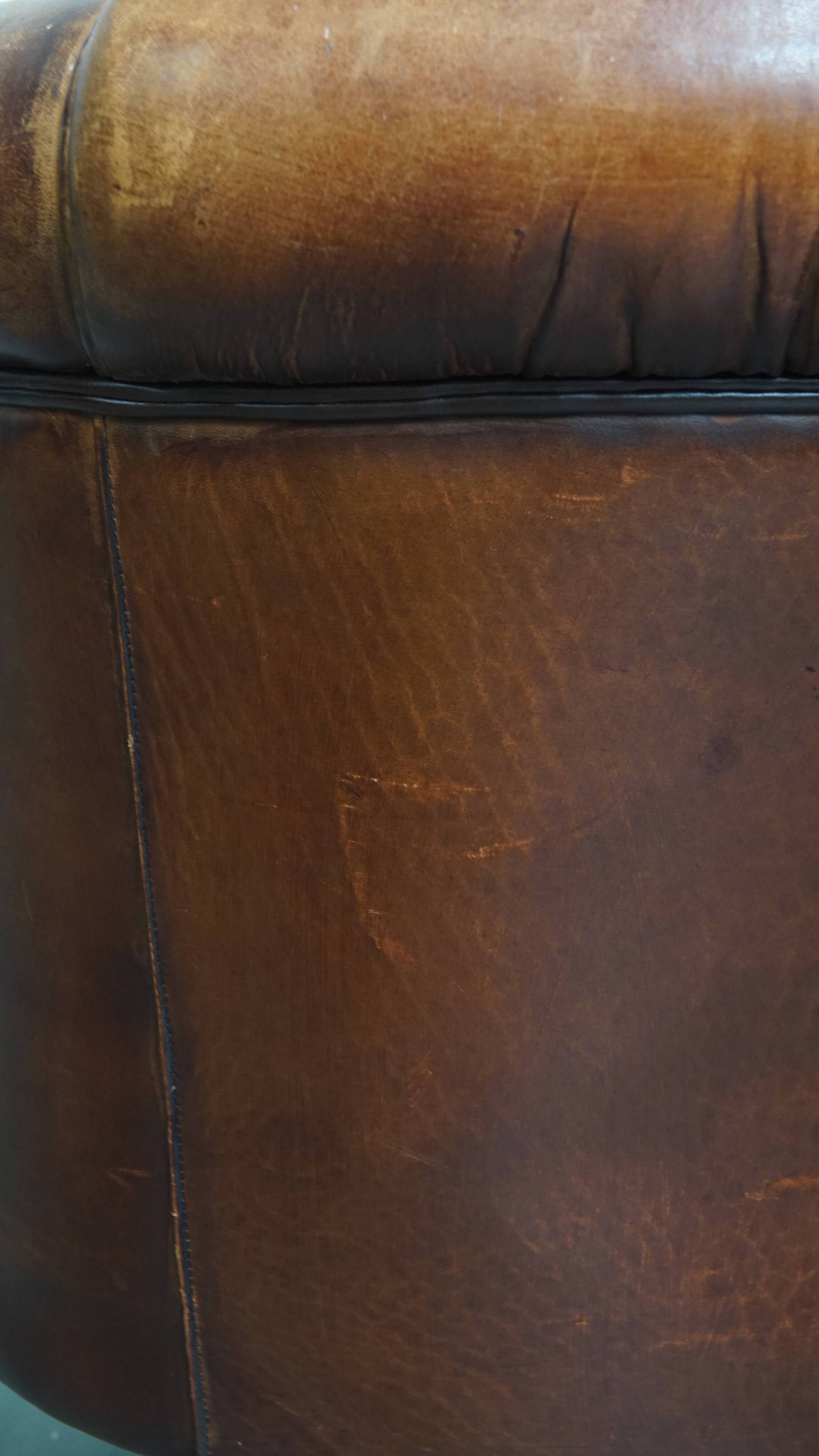 Cognac-Colored Sheepskin Leather Club Chair
