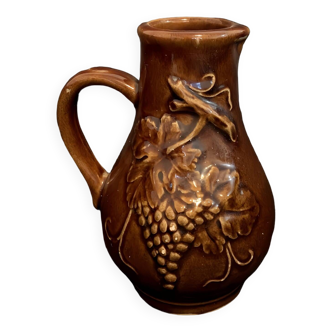 Belgian ceramic pitcher Barbotine glazed wine grape RF Belgium Old vintage terminal