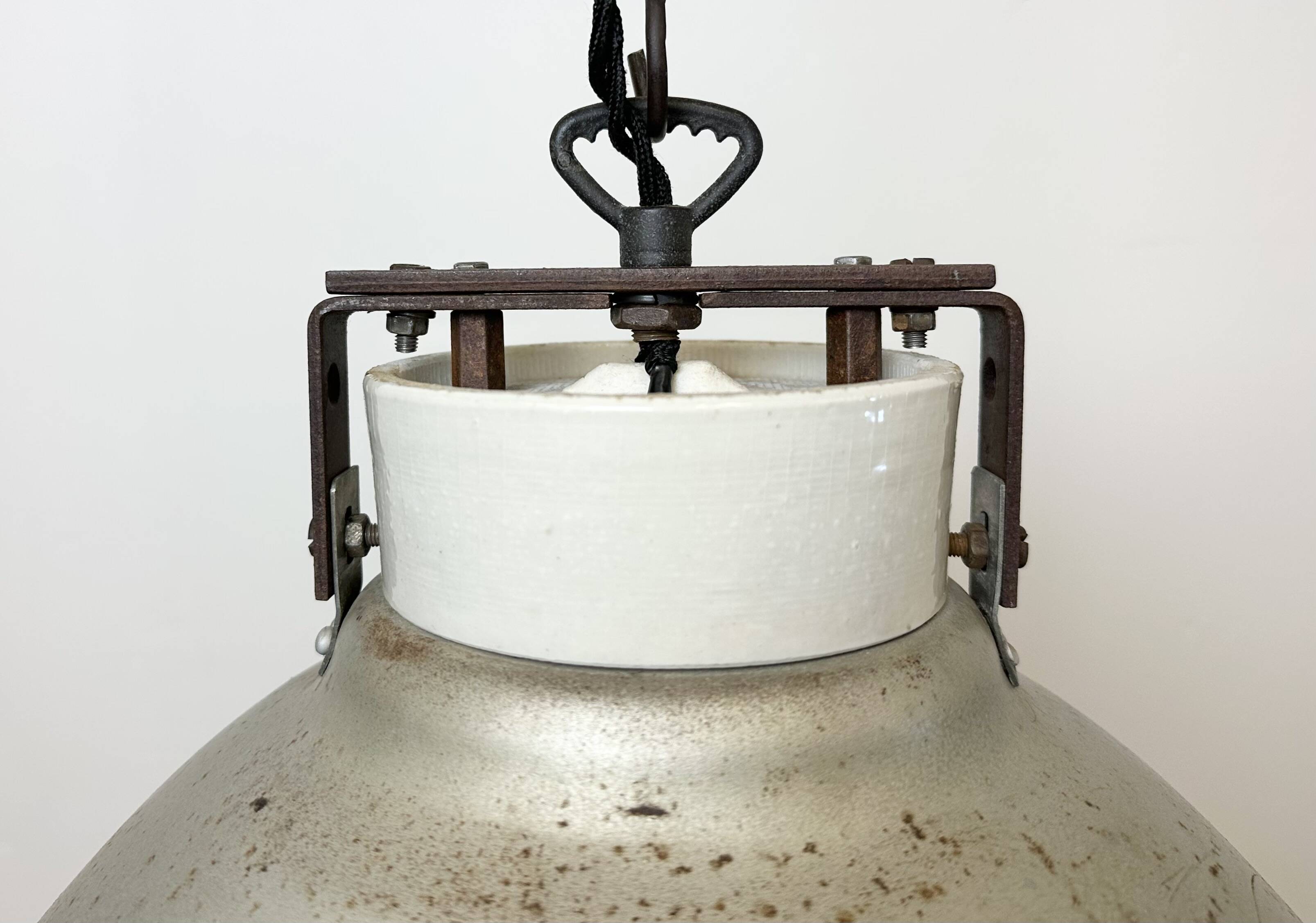 Grey metal industrial factory hanging lamp, 1960s
