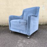 Cocktail armchair in sky blue velvet 1960s