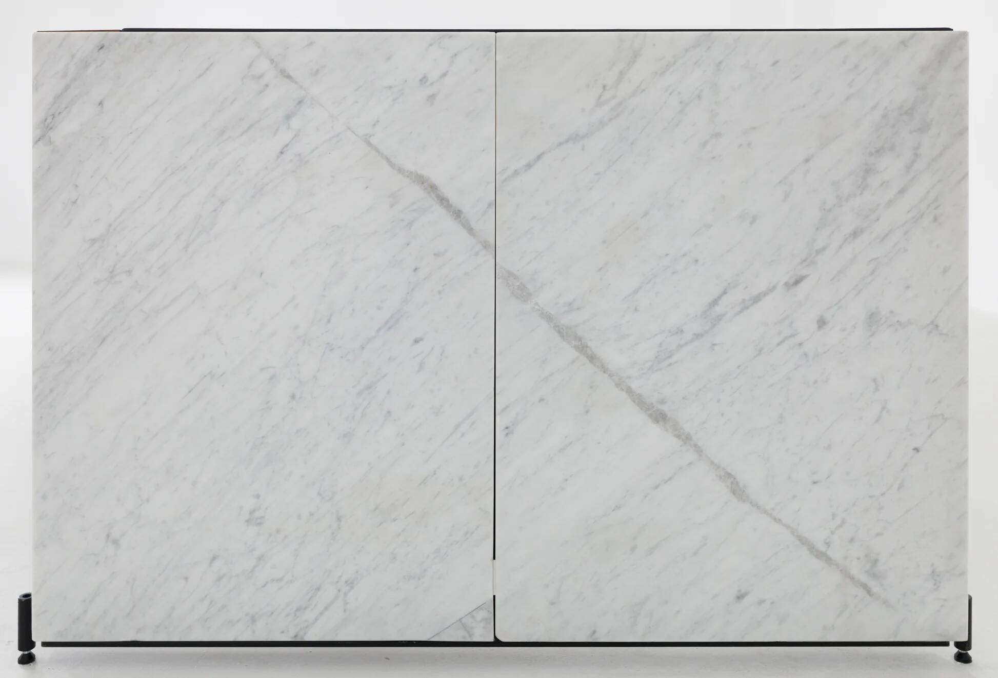 Unique desk Carrara marble & burl wood - Italy, 1980s