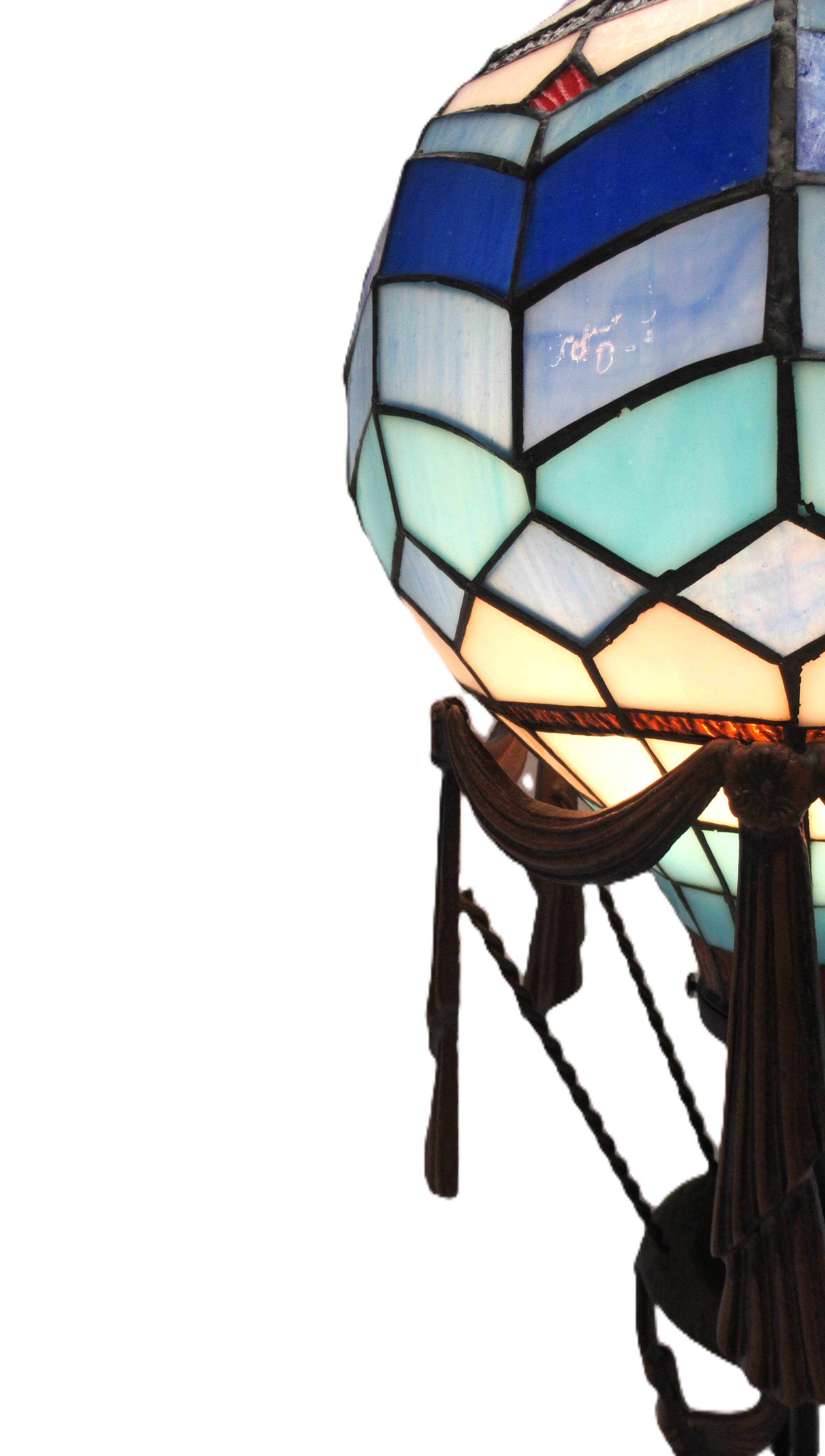 Lampe montgolfière de table en vitrail façon Tiffany
