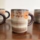 Vintage 6x Cup Ceramic Stoneware Flowers Floral Orange Brown 1970