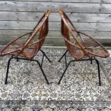 Pair of rattan armchairs, metal legs CIRCA 1950