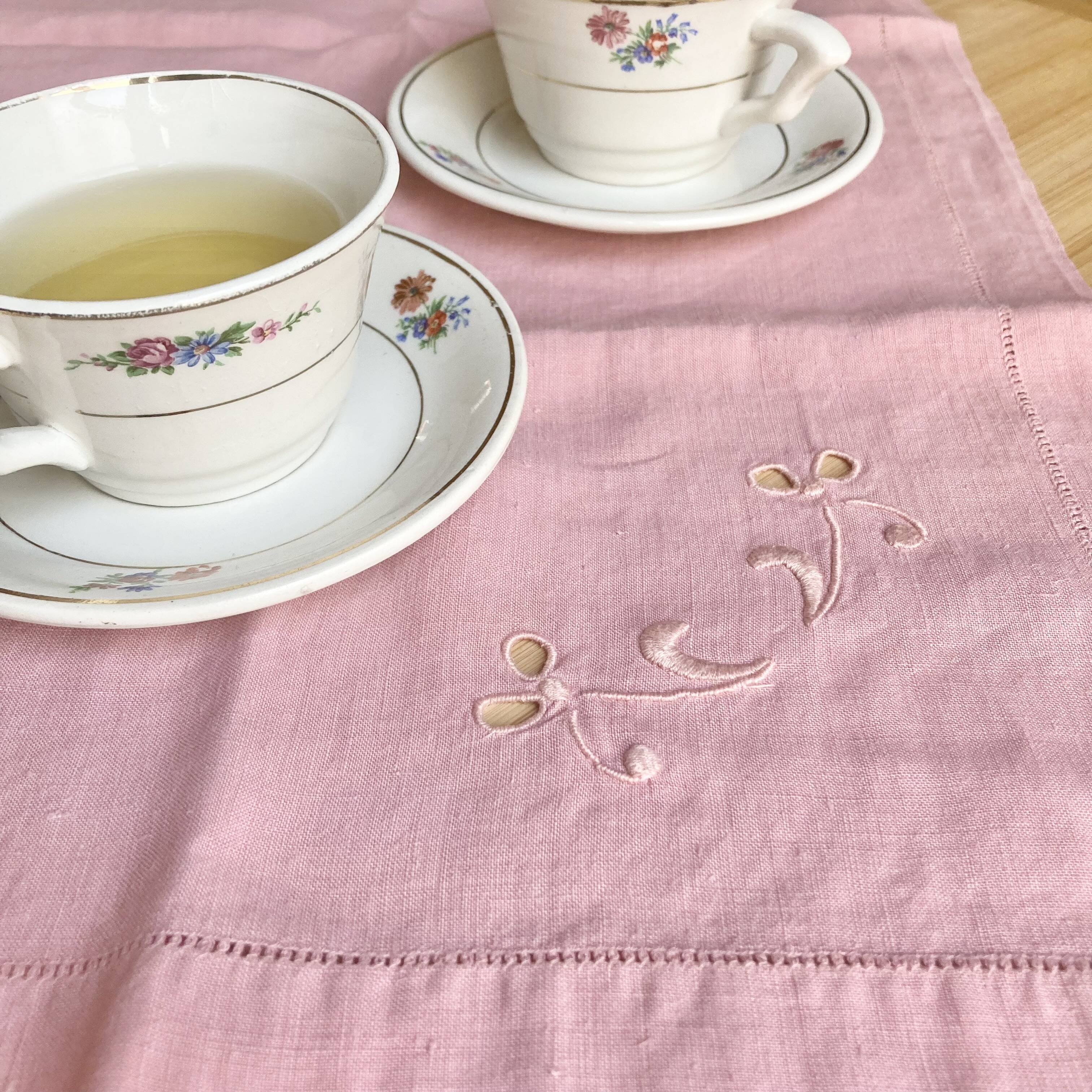 Old tea tablecloth, embroidered linen