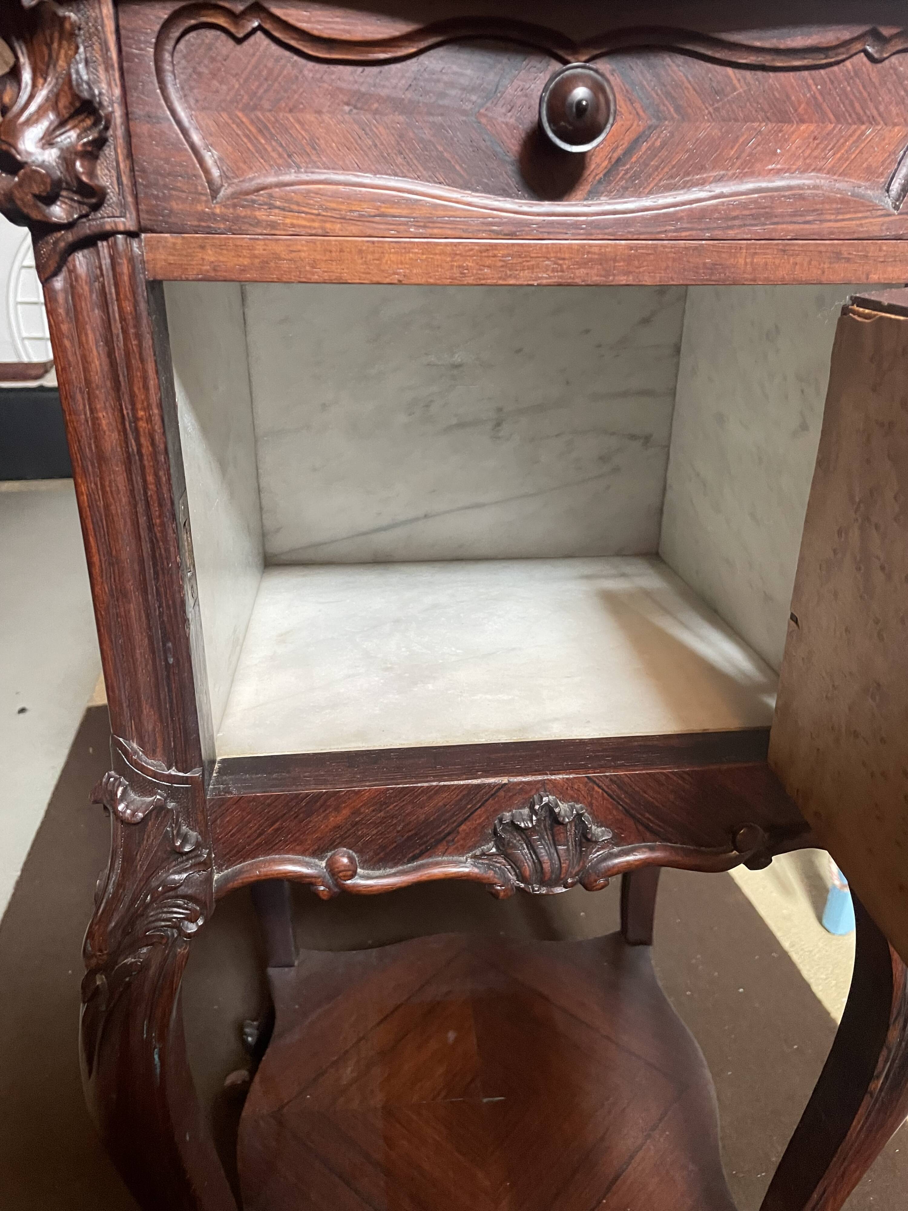 Louis XV Nightstand in Walnut and Marble 1930