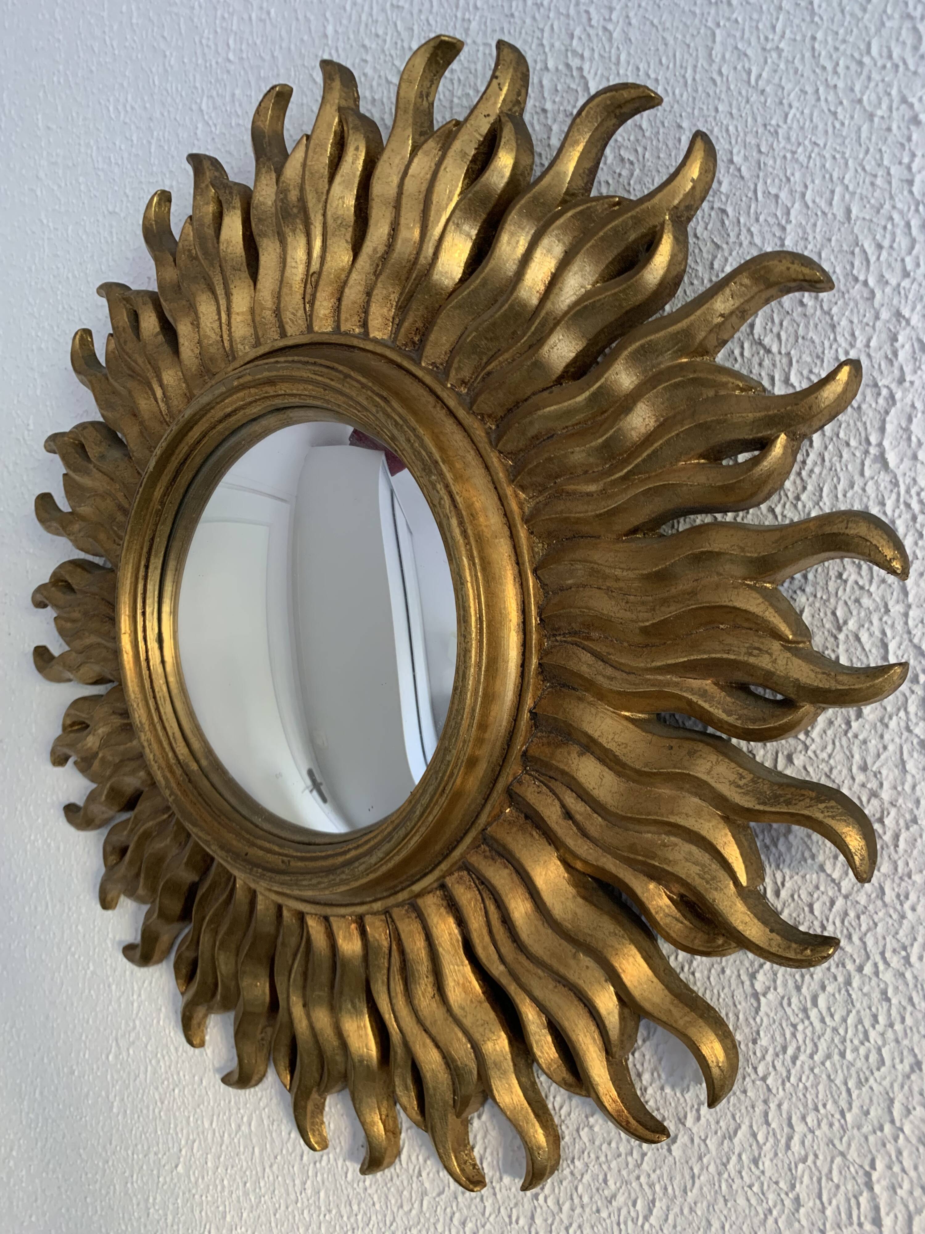 Vintage 1960 sun mirror witch's eye gold convex - 48 cm