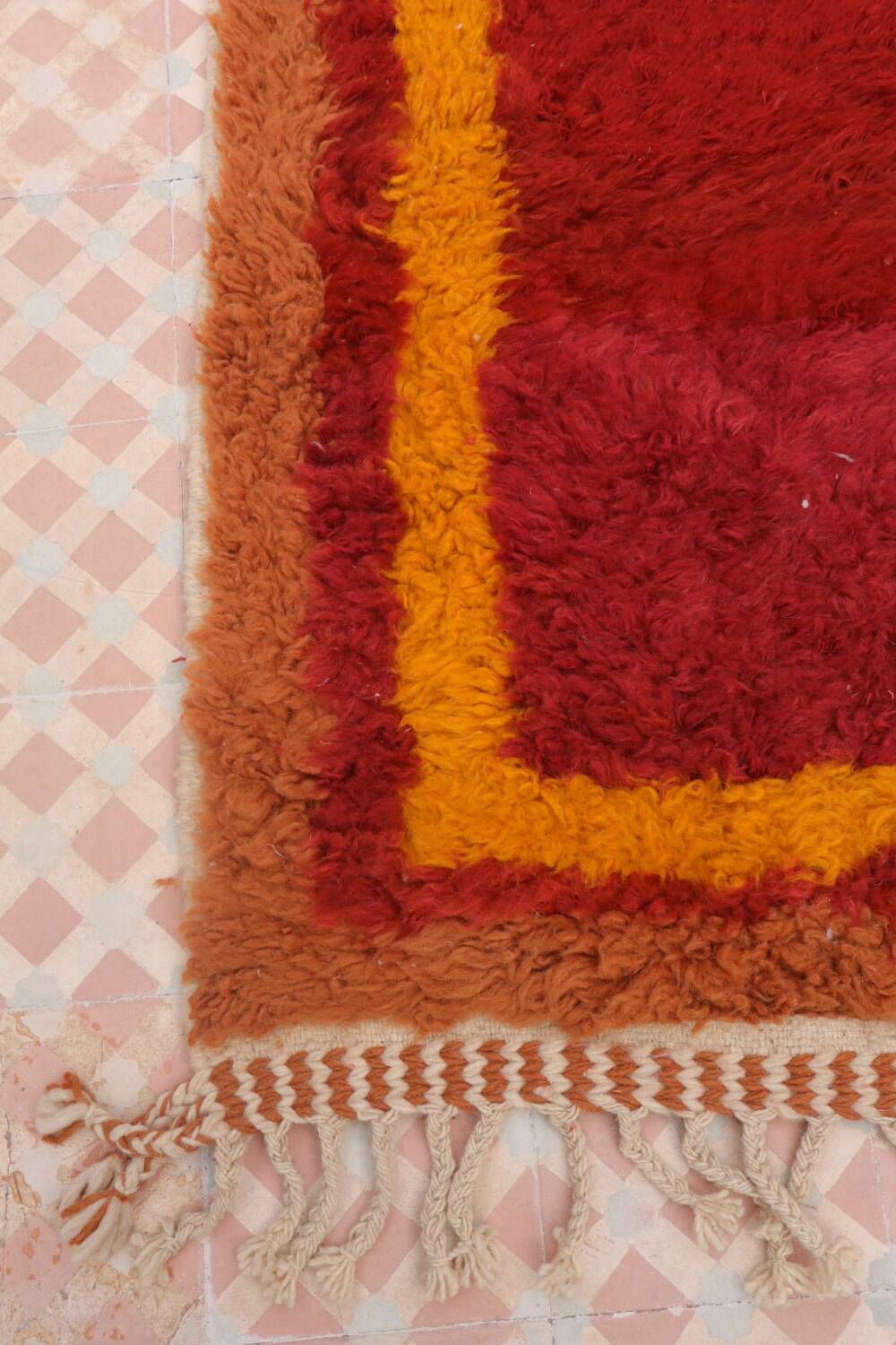 Minimalist burgundy cherry red shaggy berber rug