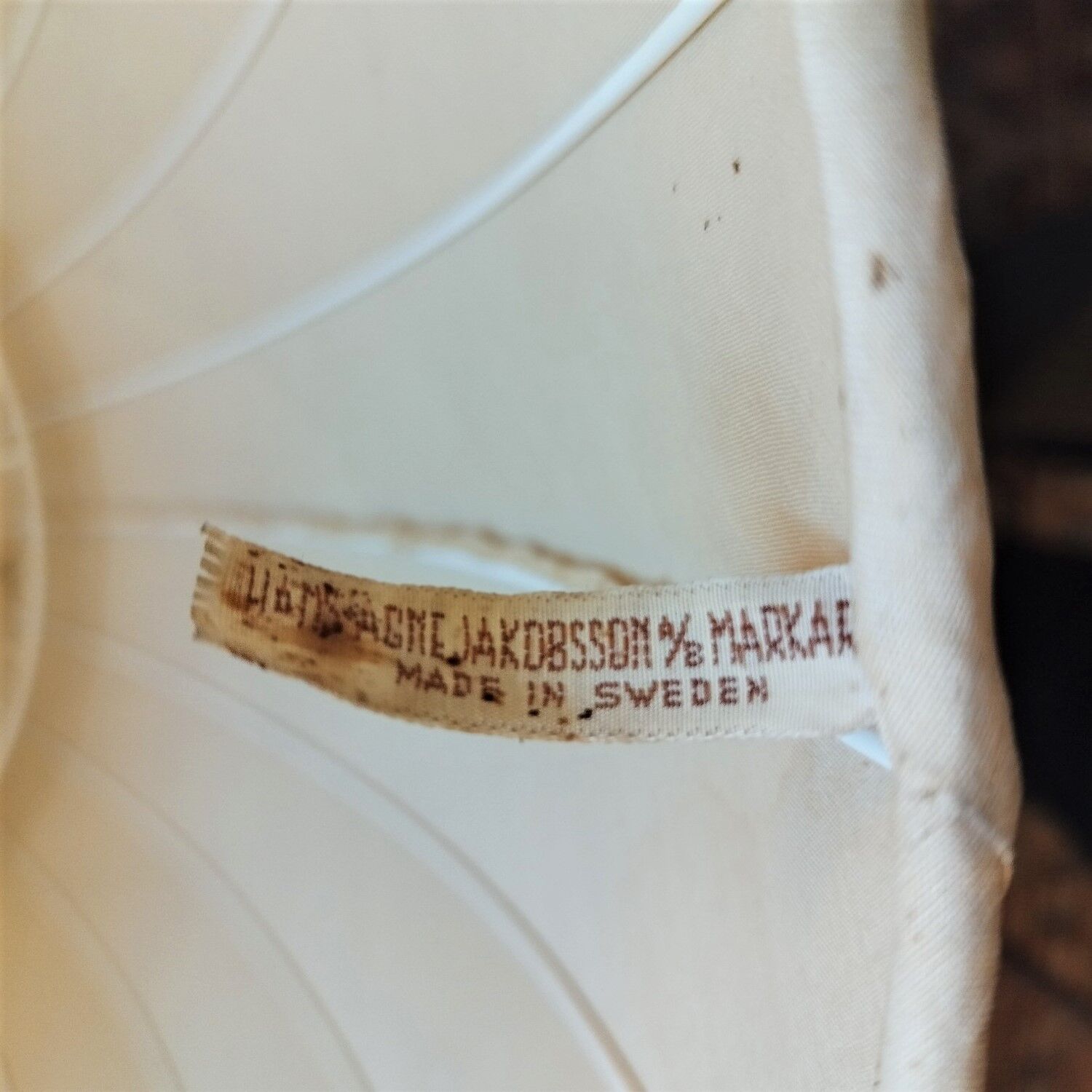 Hans Agne Jakobsson pendant lamp in chromed metal and silk lampshade, 60s