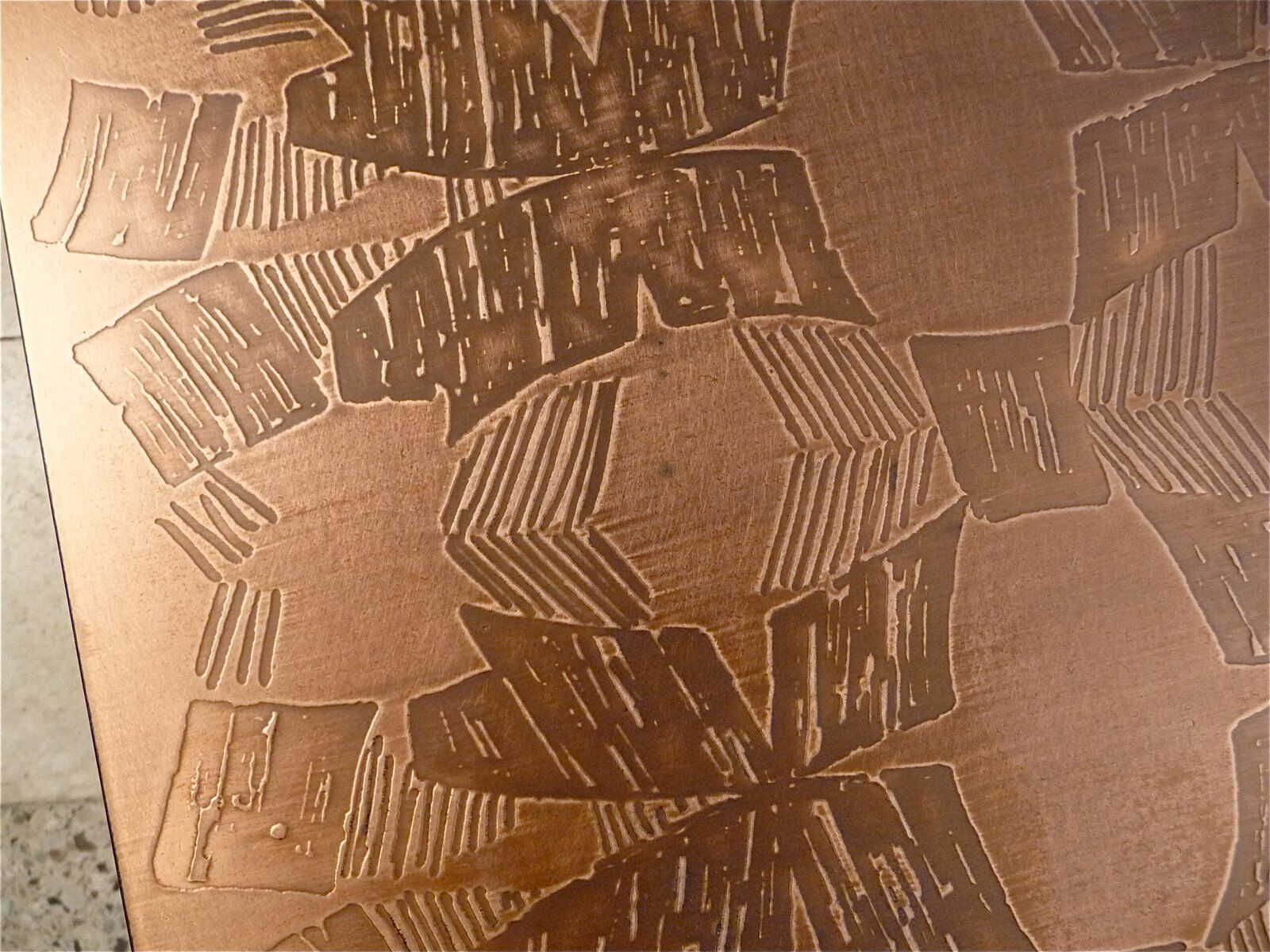 Copper side table with abstract relief from Opal Möbel, West-Germany 1960s