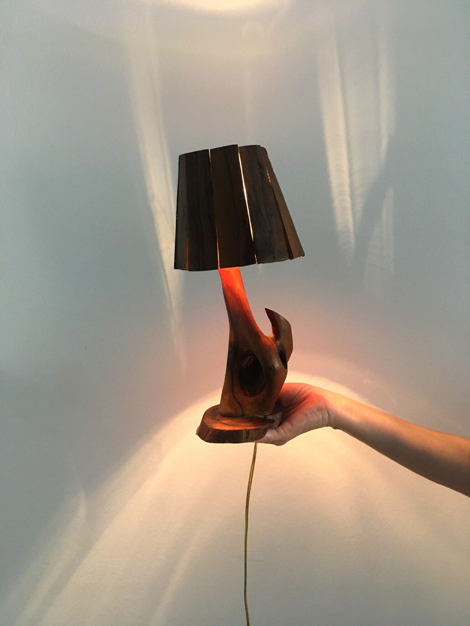 Vintage lamp in olive wood, 70s