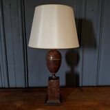 Marble effect lamp with its 1980s lampshade on shower stand