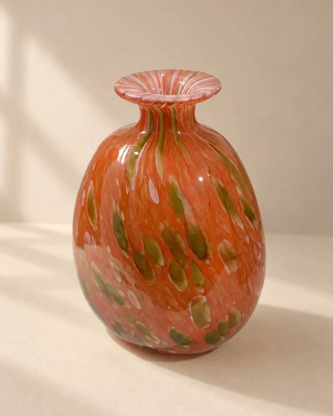 Round blown glass vase with speckled decoration — Mdina Glass, Malta, 1970s