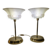 Lampes à poser vasque Art déco en verre granité et pied laiton