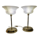 Art Deco table lamps with frosted glass shade and brass base.