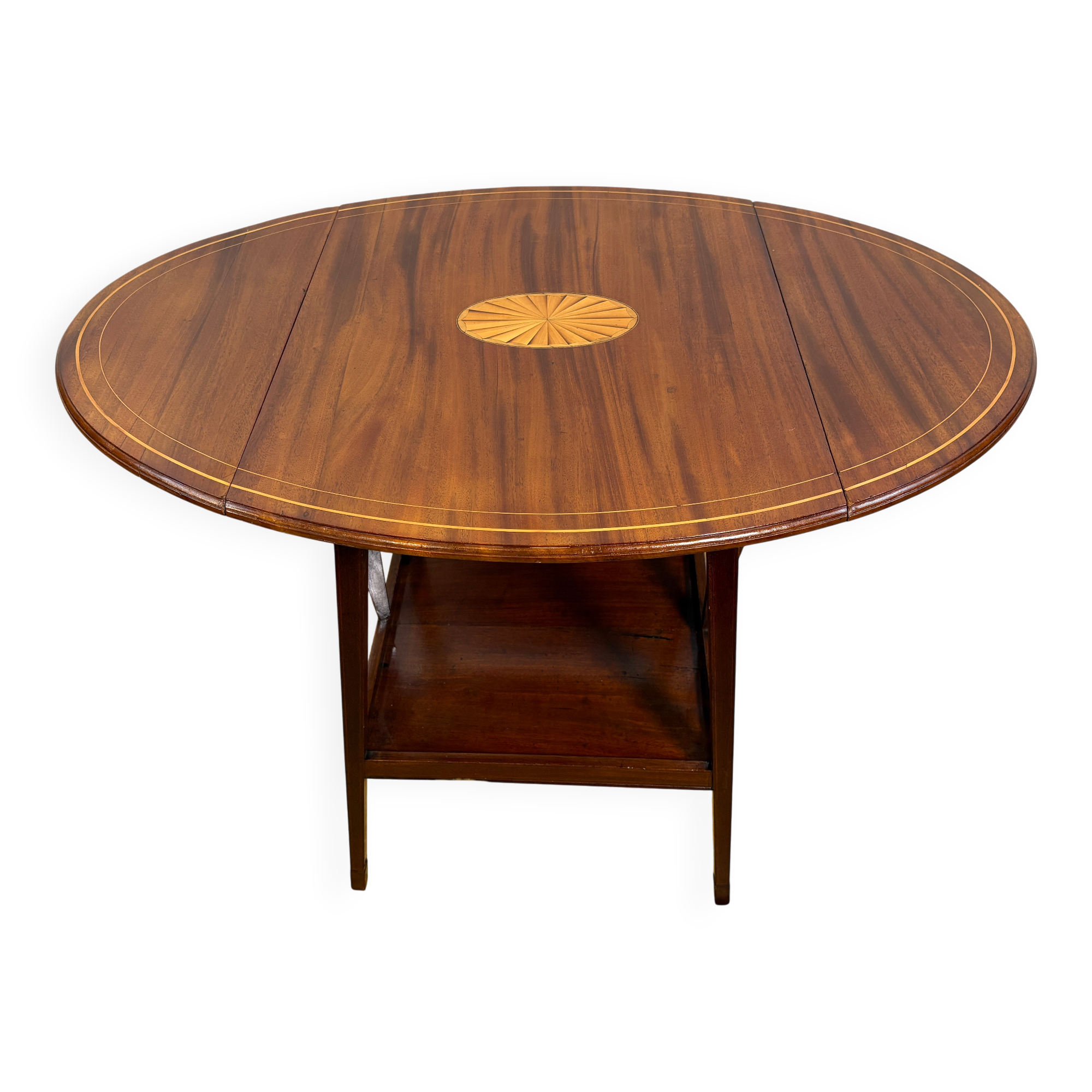 Antique Edwardian Mahogany Oval Drop Leaf Side Table (Circa 1900–1930)