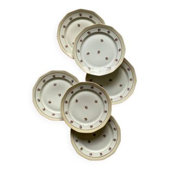 Set of 6 flat plates M and S Berry small flowers gilding vintage Limoges porcelain ACC-7099