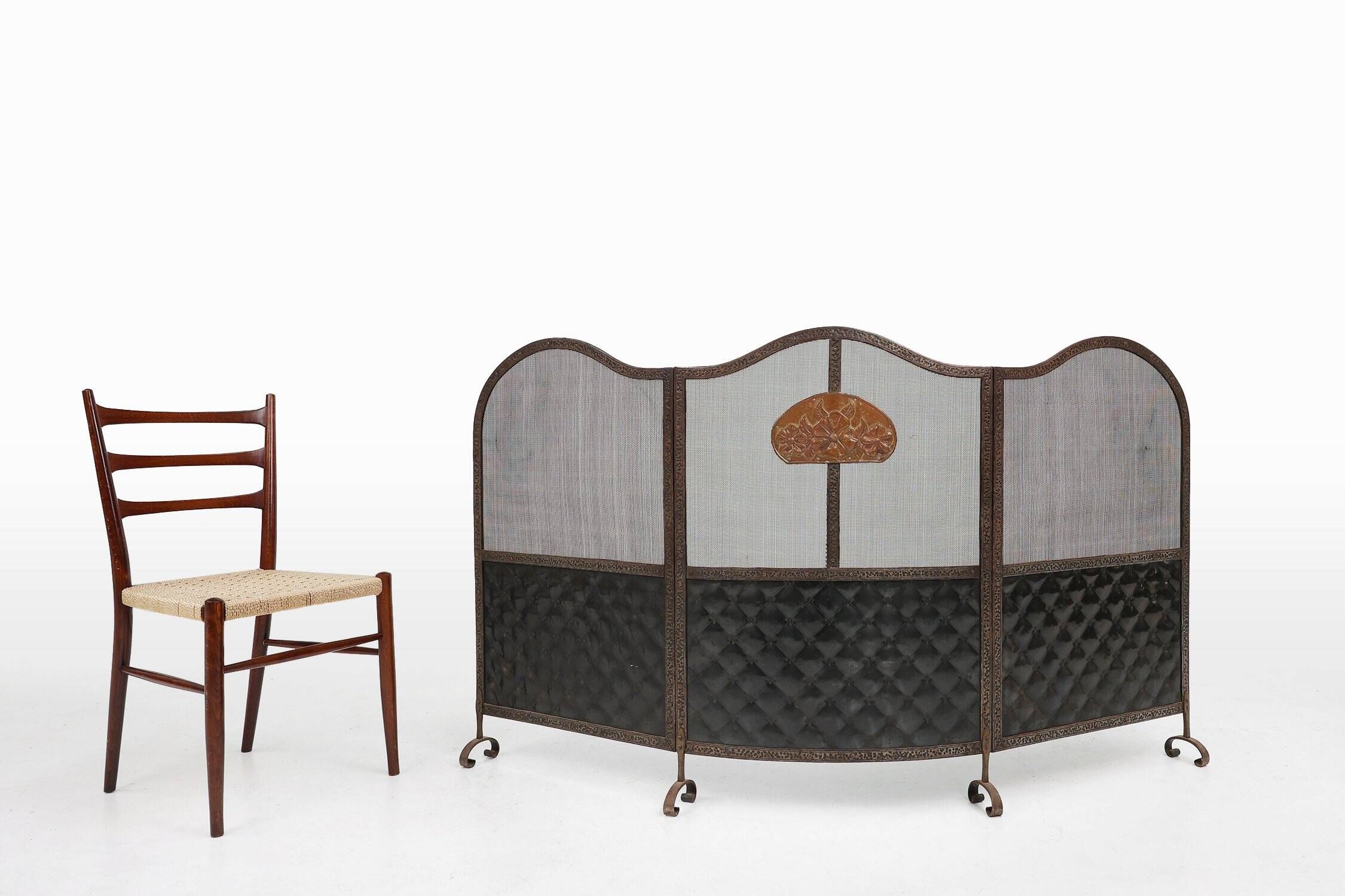 French Art Deco Wrought Iron Fireplace Screen, 1890s