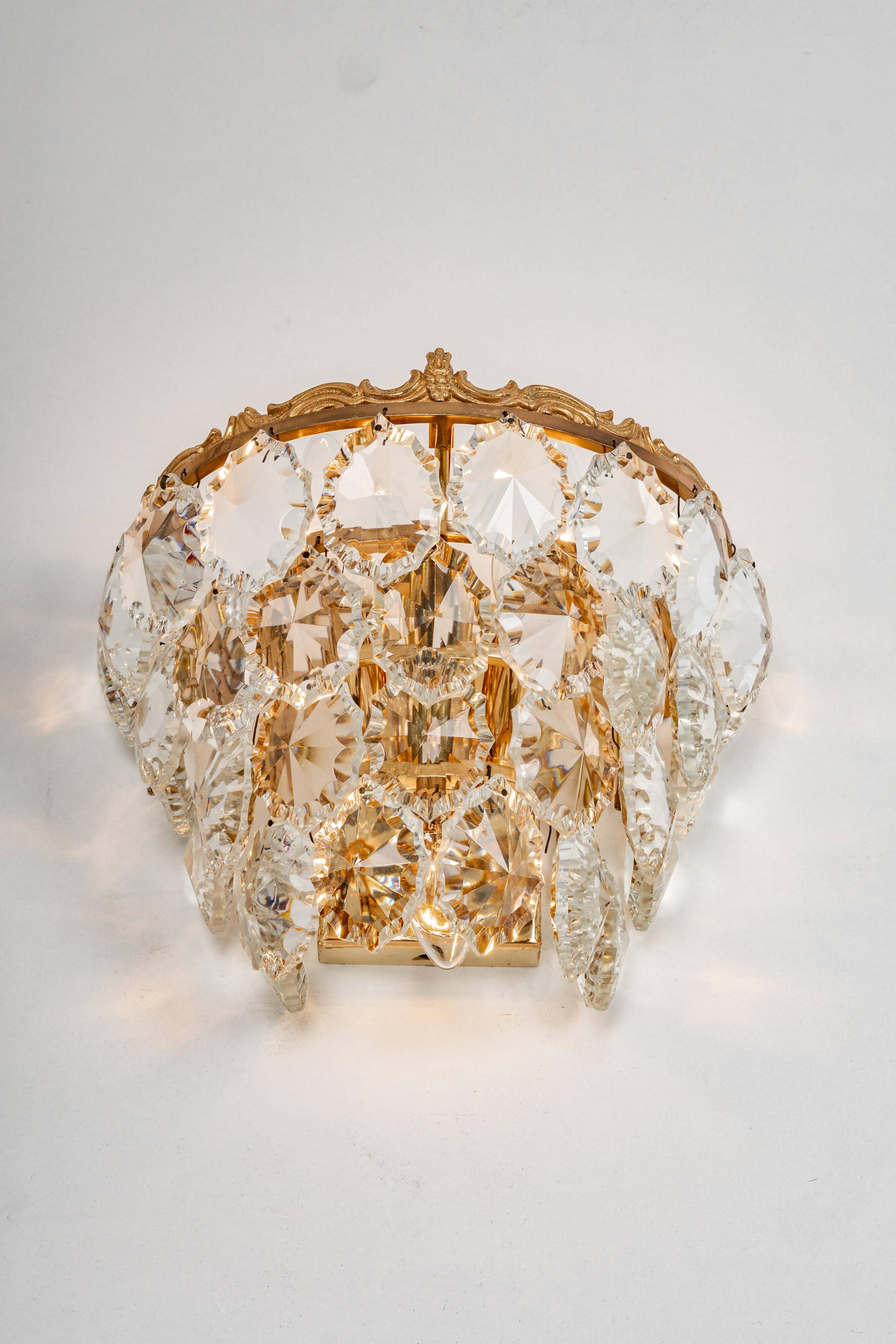 Bakalowits wall sconces, brass and crystal glass, Austria, 1960s