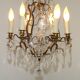 French Bronze and Glass 6 Light Cage Chandelier With Assorted Crystals 5518