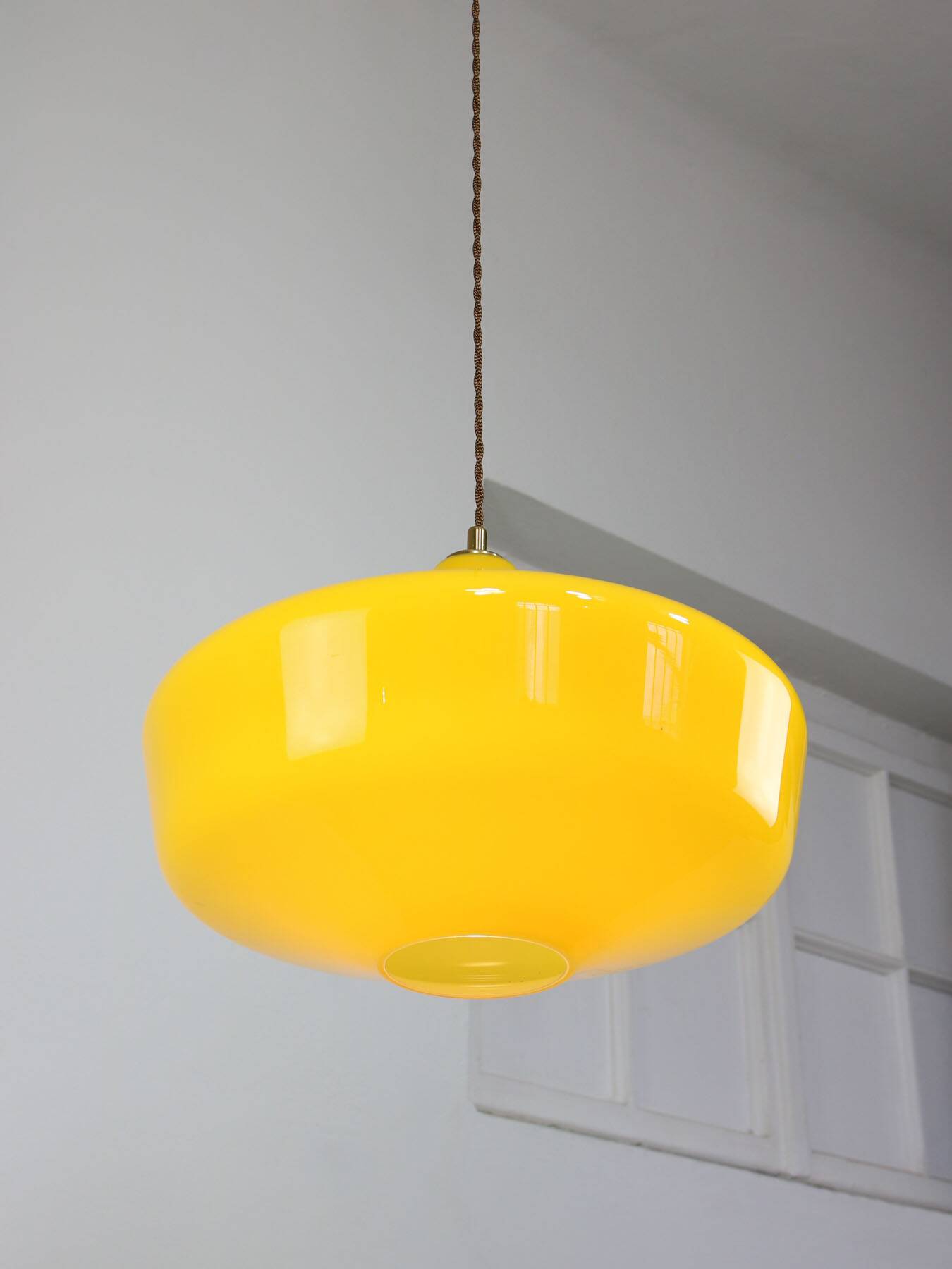 Mid-Century Italian Brass and Yellow Glass Pendant Lamp