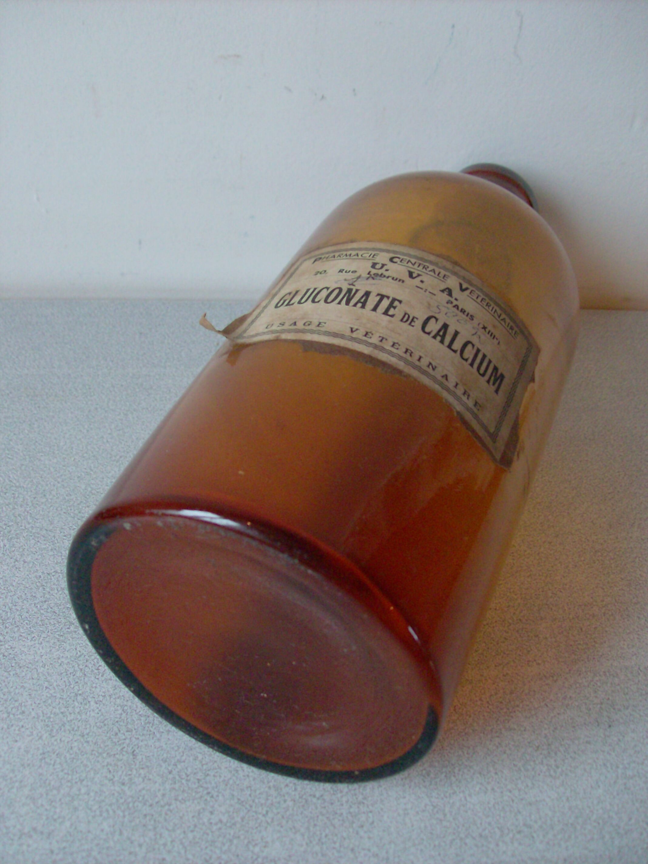 Old pharmacy jar jar apothecary amber glass + original label Calcium