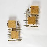 Pair of brutalist wall sconces in brass and fractal resin from the 1970s.