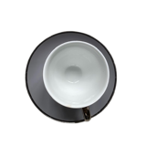 Cup and its gray saucer with silver edging - Flamingo Home Interiors