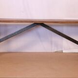 Old Burmese teak bench with wrought iron base