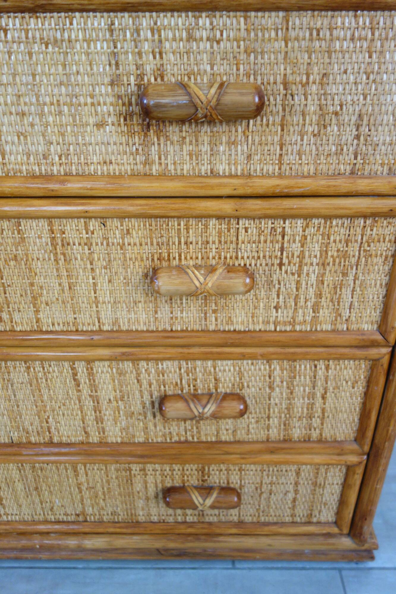 Vintage rattan chest of drawers