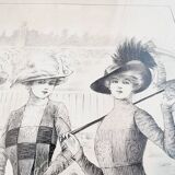 Illustration of a French fashion sketch from 1900 with certificate of authenticity