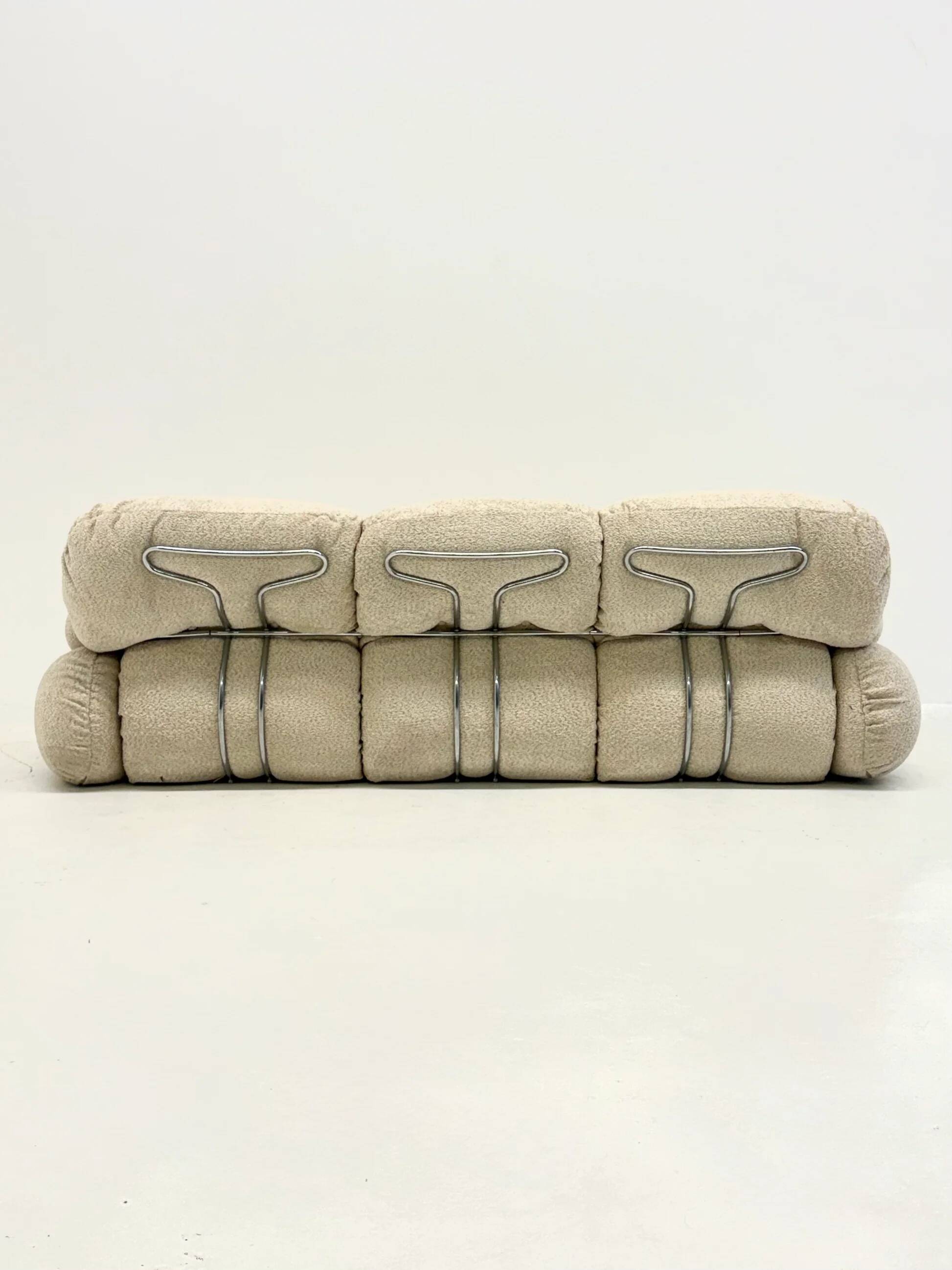 Cream bouclé Okay 3-seater sofa by Adriano Piazzesi