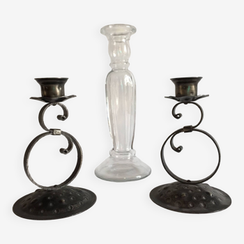 Vintage glass and metal candle holders