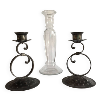 Vintage glass and metal candle holders