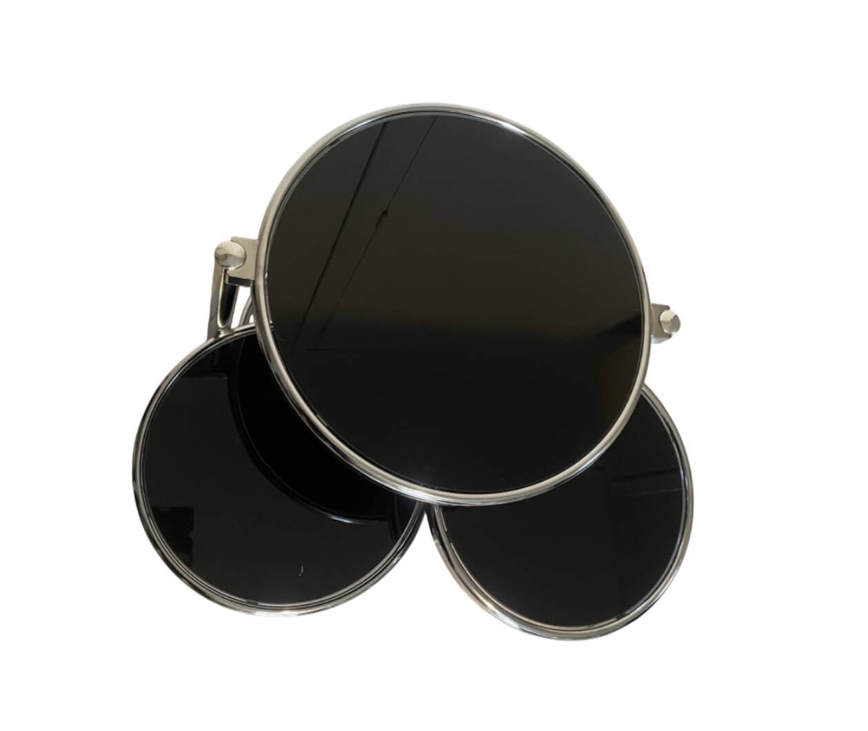 Coffee table with 3 chrome and smoked glass tops.