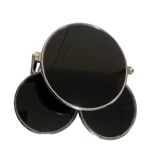 Coffee table with 3 chrome and smoked glass tops.