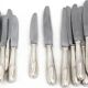 Ercuis Artois, 24 knives, 12 dinner + 12 dessert, cheese in silver-plated metal.