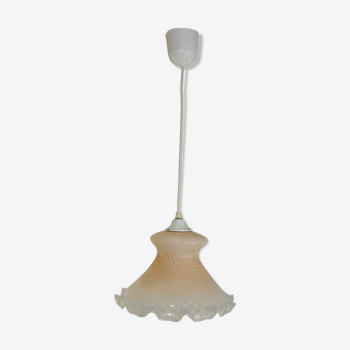 Suspension opaline rose nid d'abeille/vintage