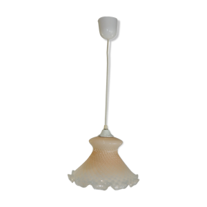 Suspension opaline rose nid d'abeille/vintage