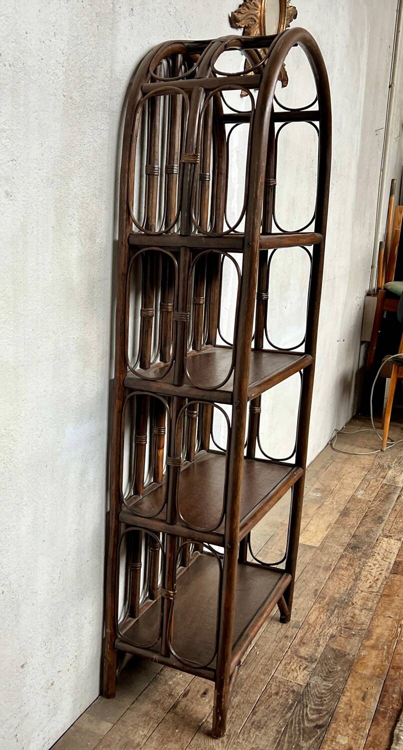 Vintage rattan bookcase shelf