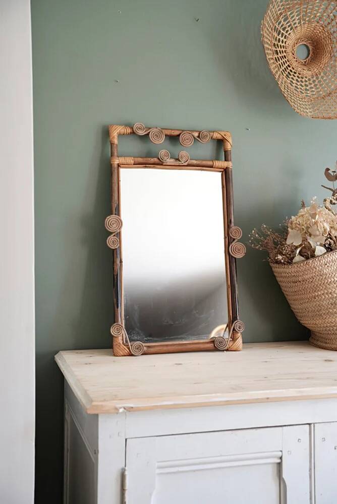 Antique rattan mirror